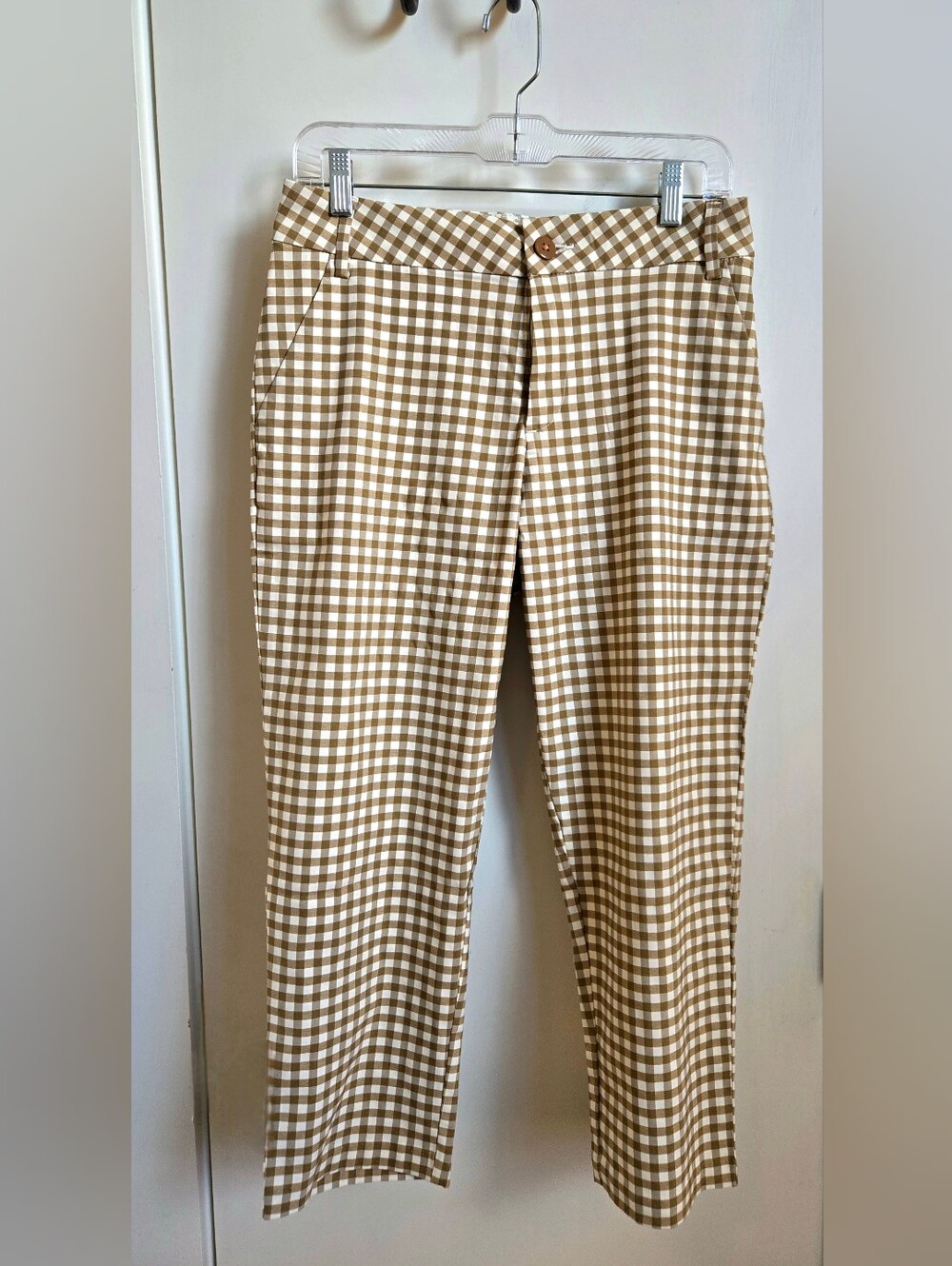 New Lee Tan Gingham Slim Cropped Capri Pants